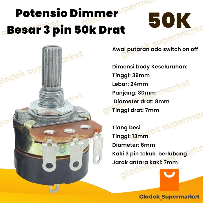 Potensio Dimmer Besar 3 pin 50k Drat Mono Kaki 3 Tekuk Dimer On Off 503