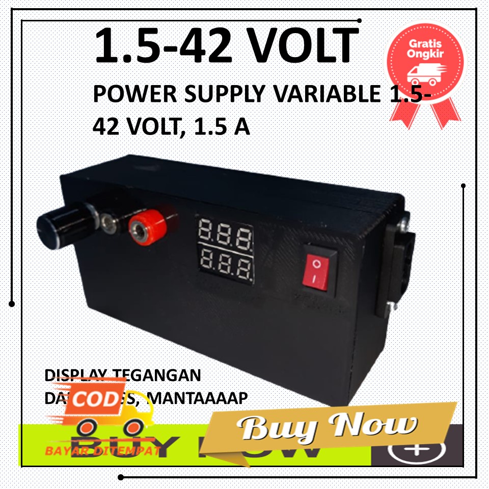 Adaptor 12 1.5-42 Volt Power Supply Variable 1.5 Amper, Input 220 VAC, Adaptor Variable 1.5-42 Volt