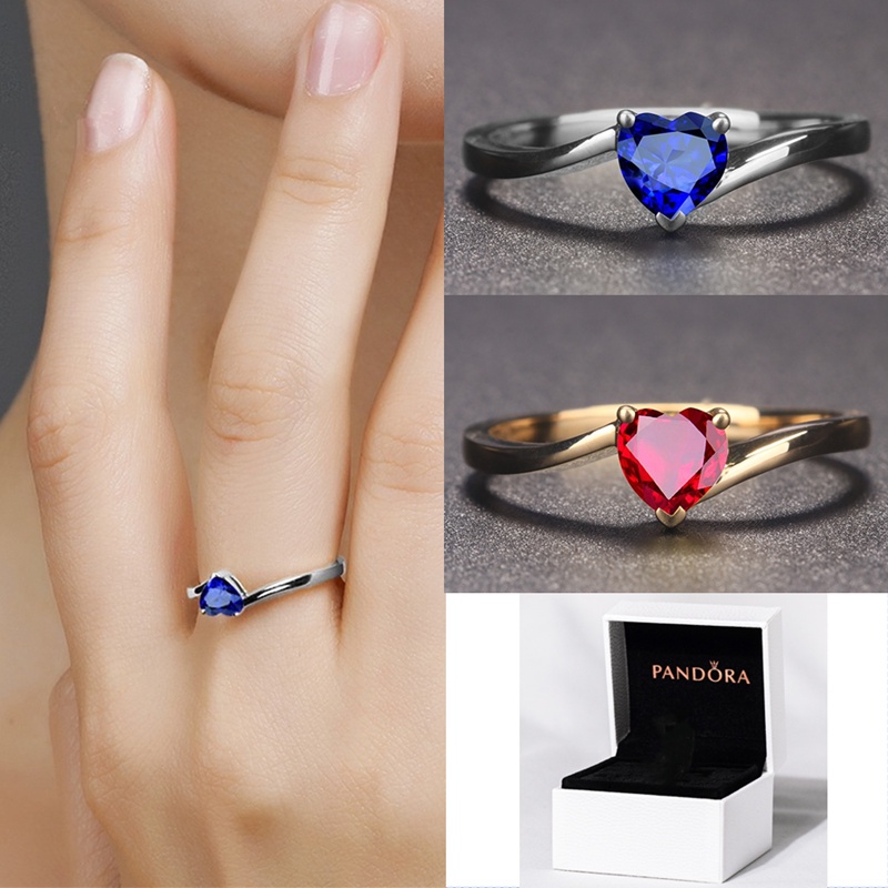 Cincin 925 Silver Cubic Zirconia Berlian Bentuk Hati Gaya Klasik Pandora Untuk Wanita