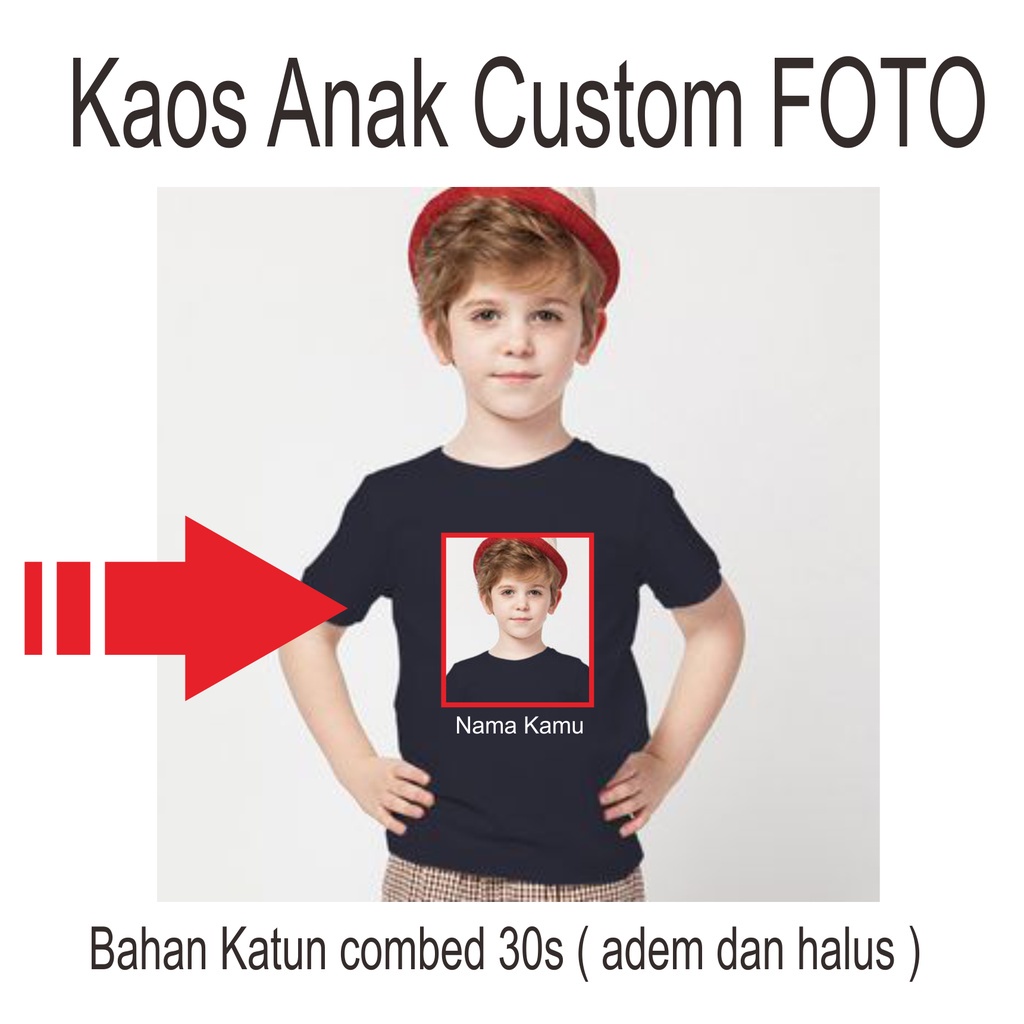Baju Kaos Anak Tangan Pendek Custom Foto dan Nama Sendiri