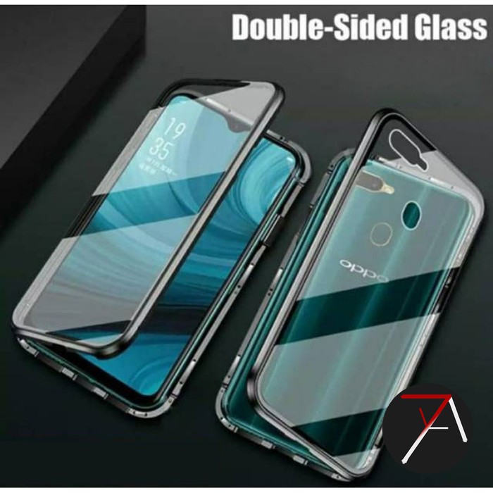 Oppo A7 Double Side Glass Magnetic Case Metal Cover Casing Depan Belakang