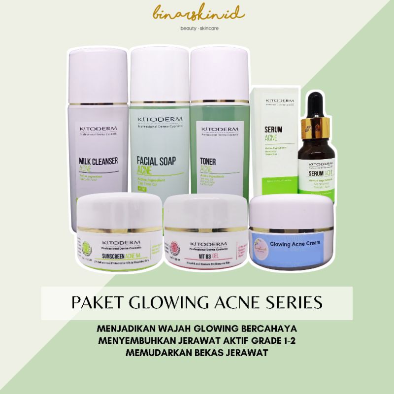 ❤ BINARSKIN ❤ GLOWING ACNE SERIES Paket Skincare Wajah Glowing Untuk Tipe Kulit Berjerawat Kitoderm