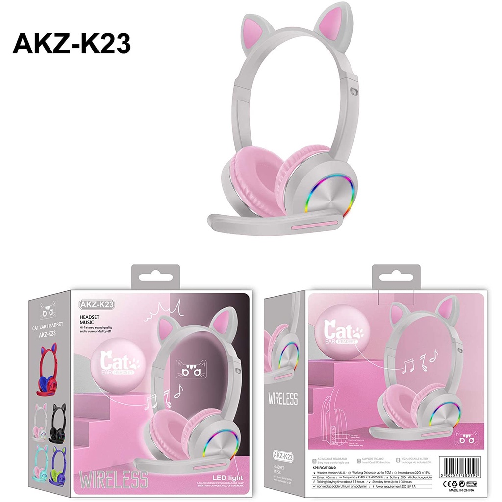 Headset Gaming Cat Ear AKZ - K23 Bluetooth RGB Stylish With Microphone