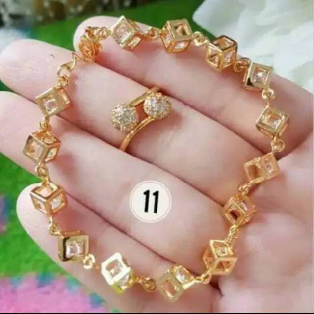 Xuping-gelang tangan wanita-motif kotak minimalis free cincin bola