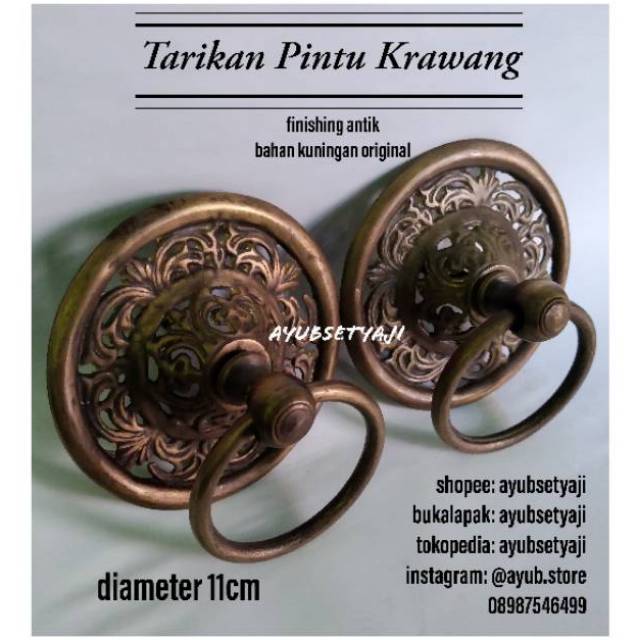 Handle Pintu Kuningan ASLI Tarikan Pintu Krawang Gebyok Antik Gagang Pintu klasik Tarikan pintu Bund