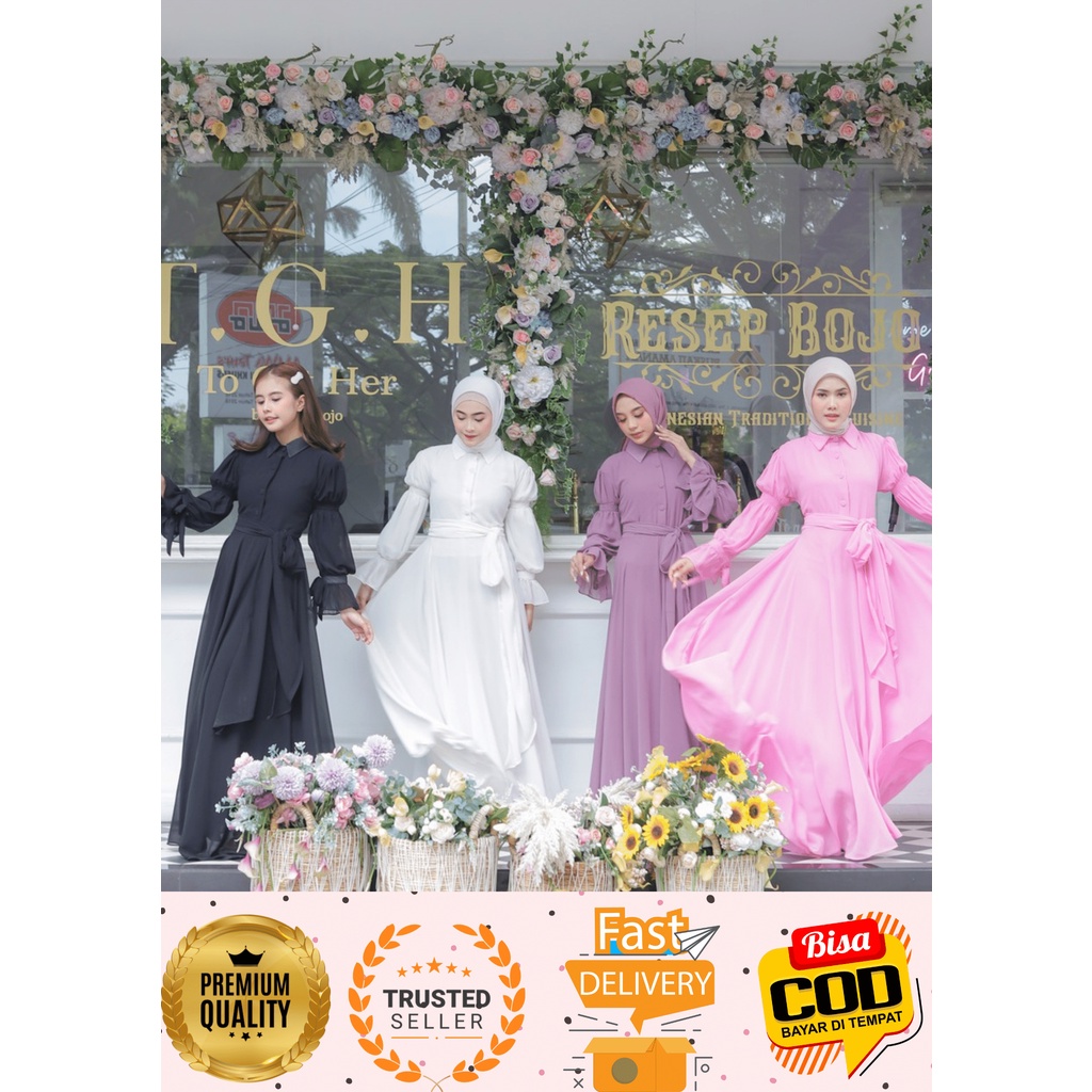 Malla Fashion Gamis Terbaru Hafizah Dress Premium Syari Ceruty  Busui Fashion Muslim Wanita