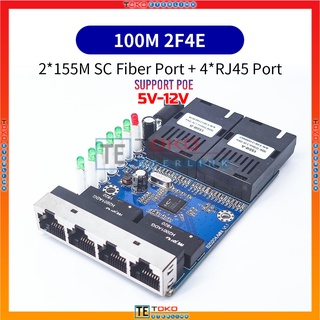 【Support POE】10/100M 2F4E 2 SC 4 RJ45 Ethernet  PCBA Single Mode 5V-12V input