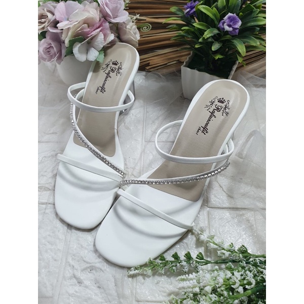 sandal cantik Siena putih tnggi 7cm kaca