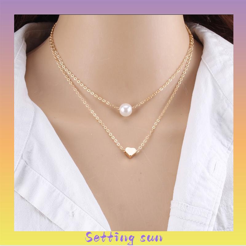 Kalung Rantai Klavikula Pendek Multilayer Aksen Mutiara Ganda Untuk Hadiah Ulang Tahun Wanita TN