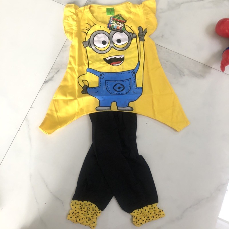 SETELAN KAOS MINION DRESS LEGGING ANAK PEREMPUAN