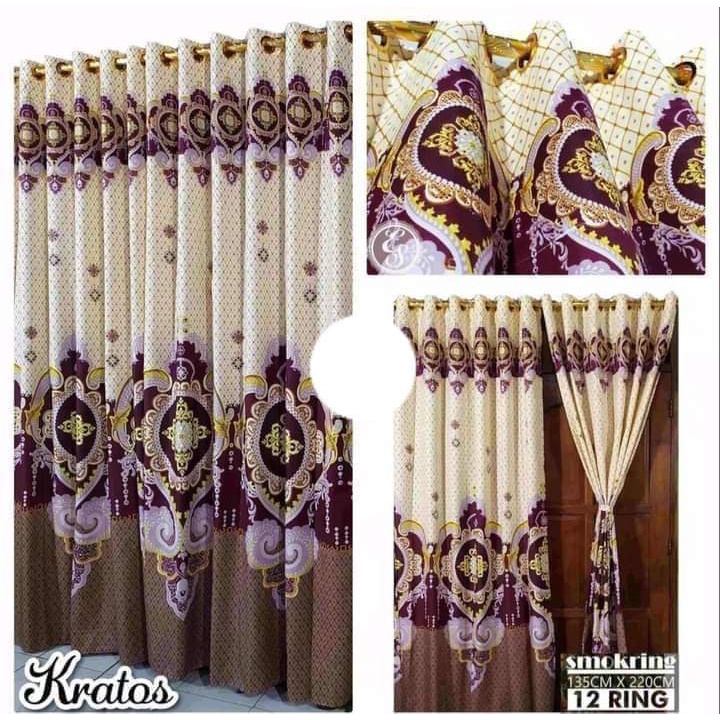 [READY STOK] Horden/Gorden Pintu Jendela 12 Ring Motif Ukuran 128x237 CM