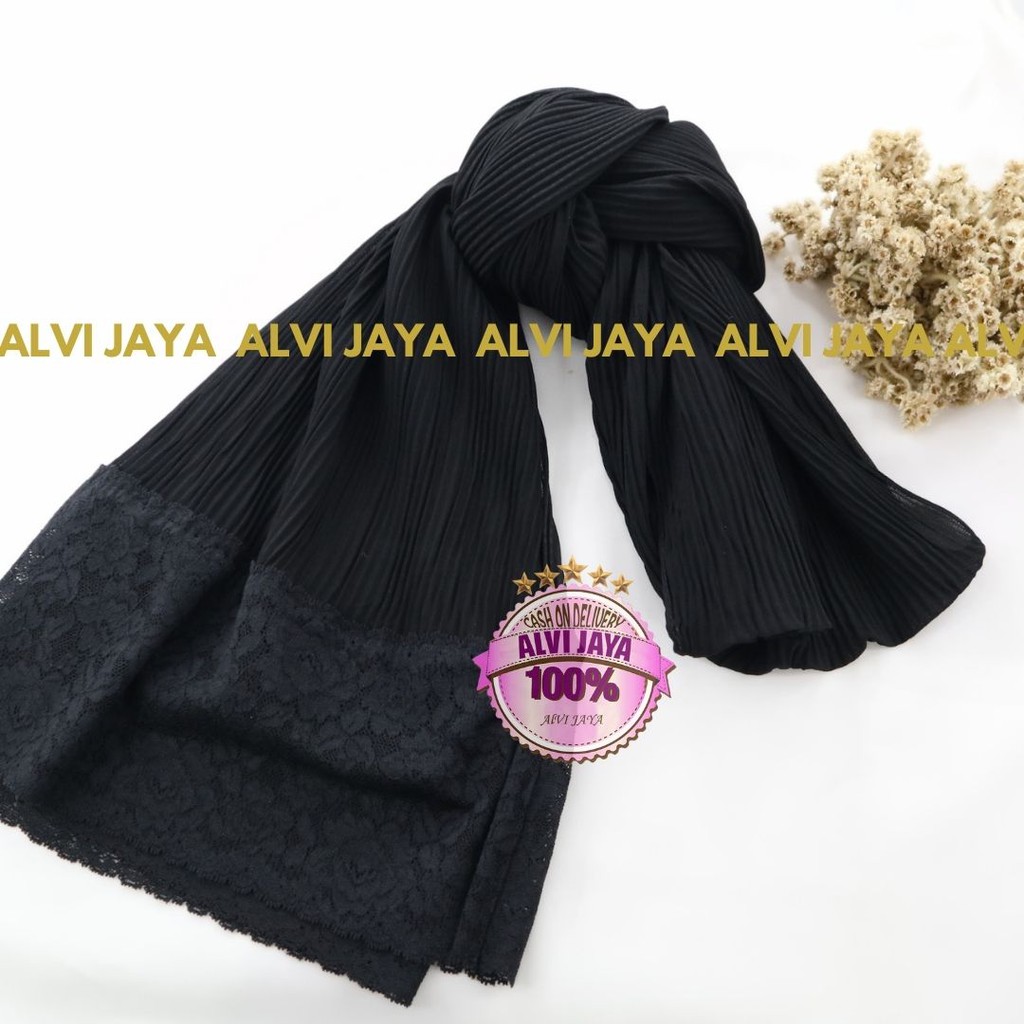 PASHMINA PLISKET RENDA TERMURAH / JILBAB PASHMINA PLISKET TERBARU / PASHMINA PLISKET IMPORT-HITAM