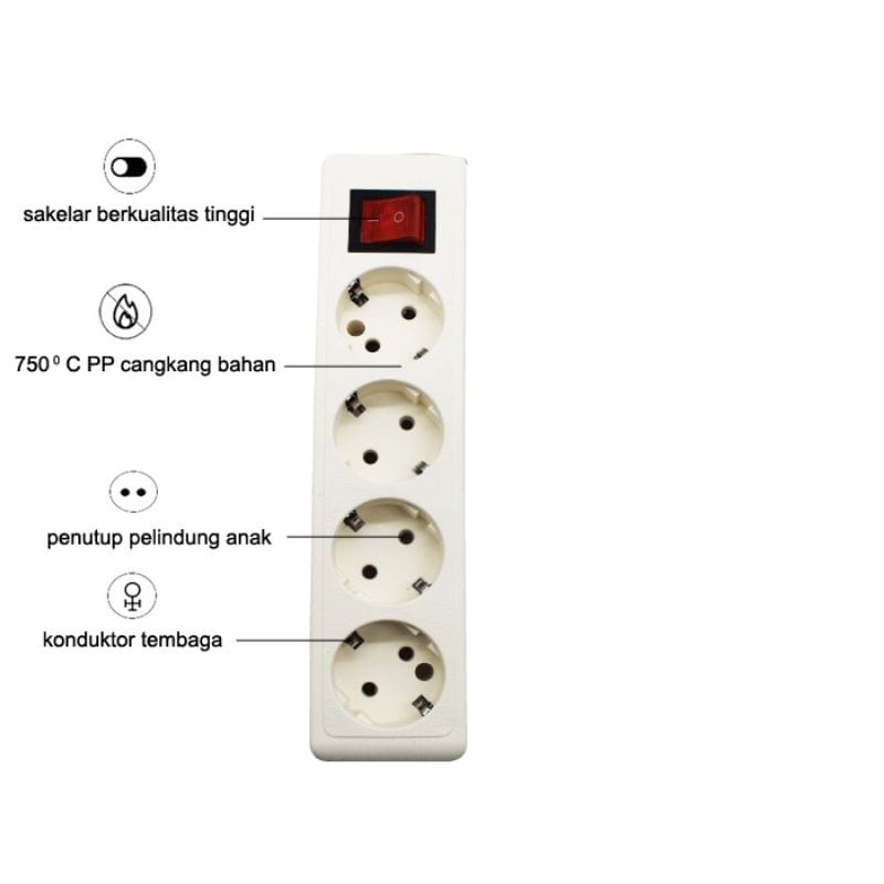 STOP KONTAK TANPA KABEL COLOKAN 4 LUBANG KUNINGAN SNI dengan saklar lampu ON OFF SC-734