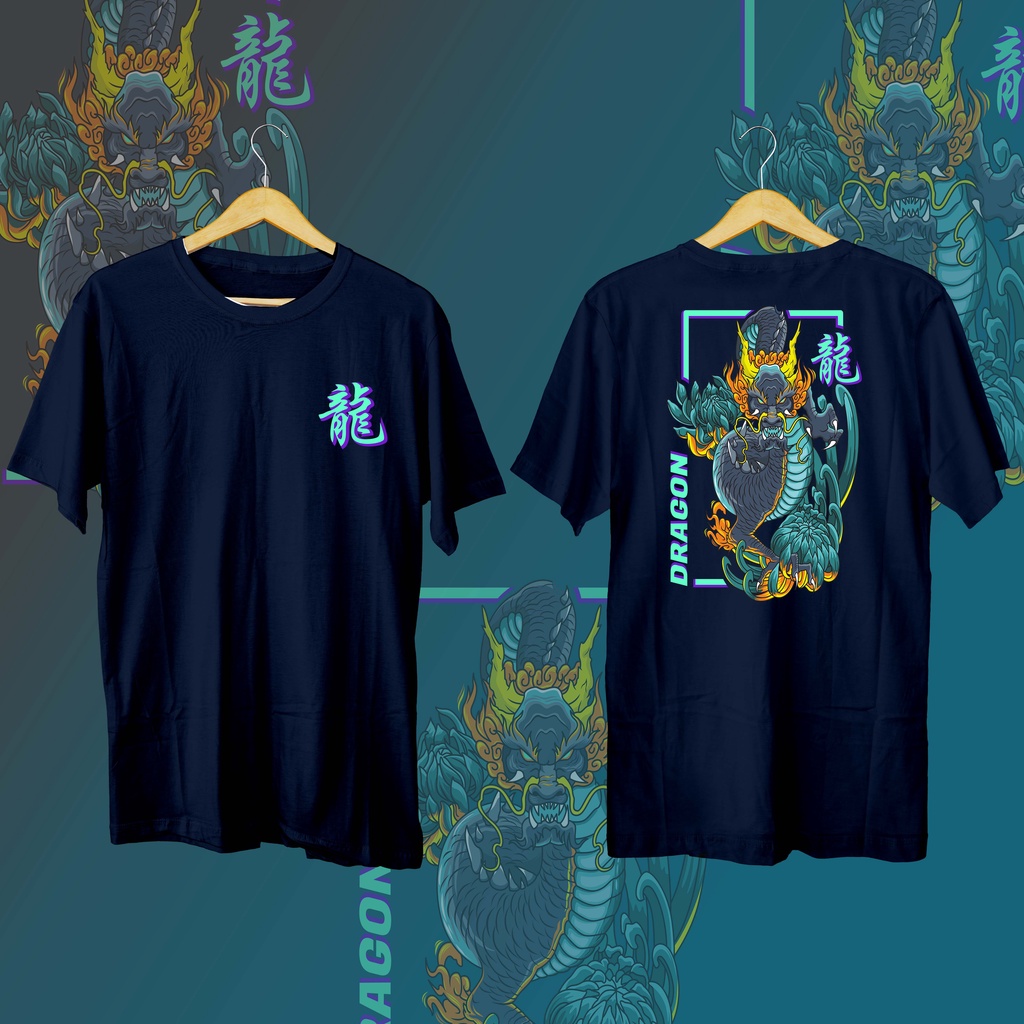 KAOS DISTRO GAMBAR DEPAN BELAKANG &quot;DRAGON&quot;/kaos pria/atasan distro/O neck