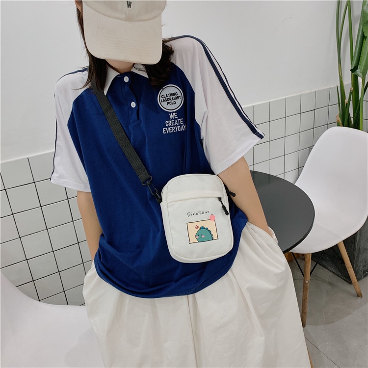 NAZRIL [BAYAR DI TEMPAT] TAS SELEMPANG BAHAN CANVAS MOTIF DINO KEKINIAN SLING BAG KANVAS IMPORT ALA KOREA DINOSAURUS