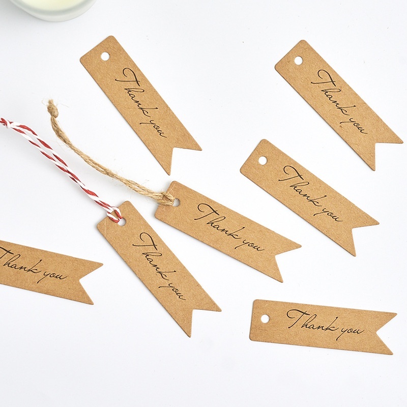 100pcs/lot Thank You Letter Swallowtail Shape Kraft Paper Hanging Tag DIY Gift Packaging Label