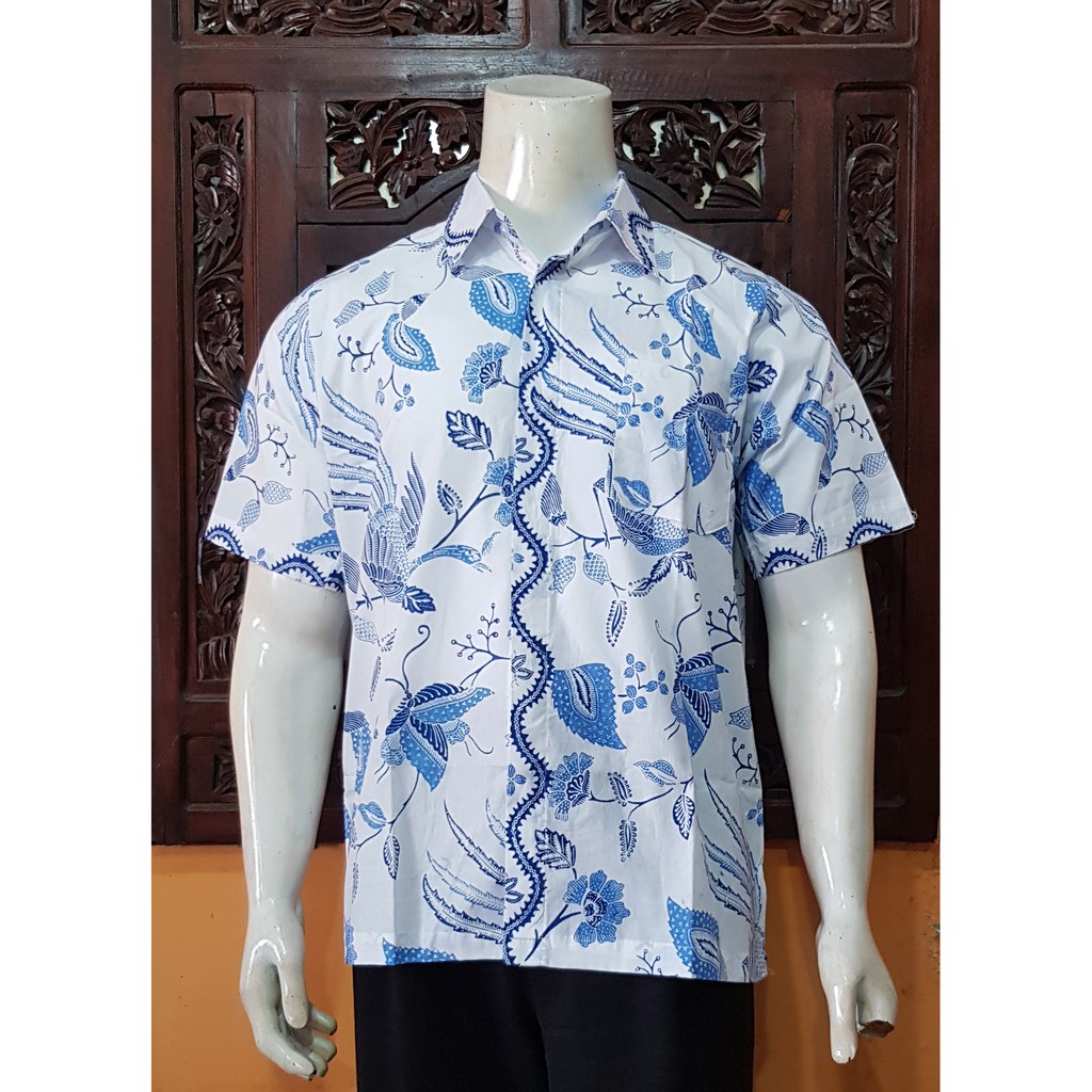 Batik Hem Kemeja Enamosa Atasan Pria Motif Wed 2 Biru Pekalongan