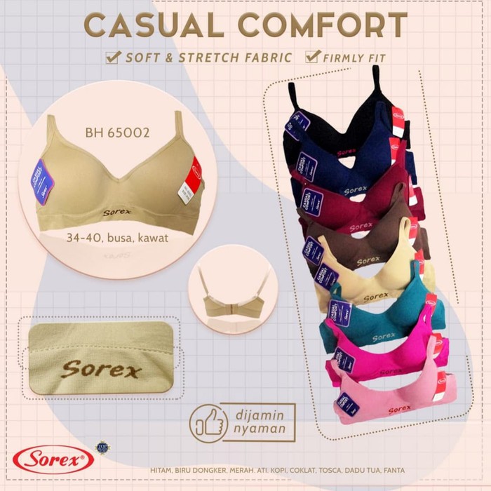 Bra Sorex Basic Wanita Dengan Kawat 65002 Casual Comfort Bra Kawat Sorex 34-40