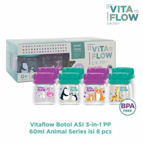 VITAFLOW Botol ASI PP 8 x 60ml Breast milk Storage Bottle Breastmilk Botol ASI Plastik 60ml Nursing Bottle