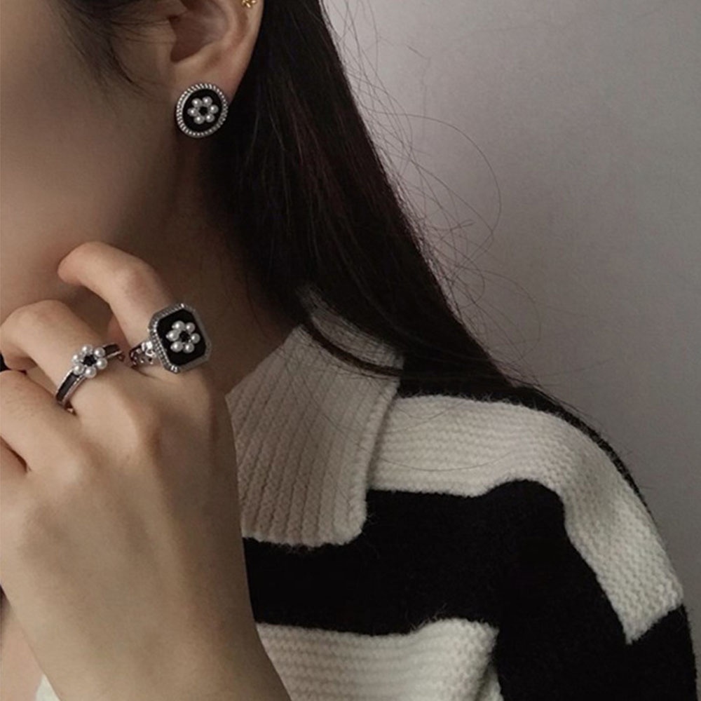 Mxbeauty Cincin Jari Telunjuk Model Terbuka Desain Bunga Aksen Mutiara Serbaguna Untuk Wanita