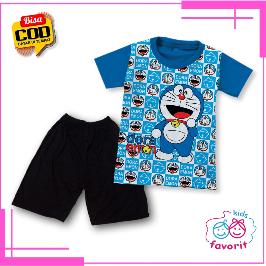 Favorit kids setelan baju anak perempuan lengan pendek gambar doraemon