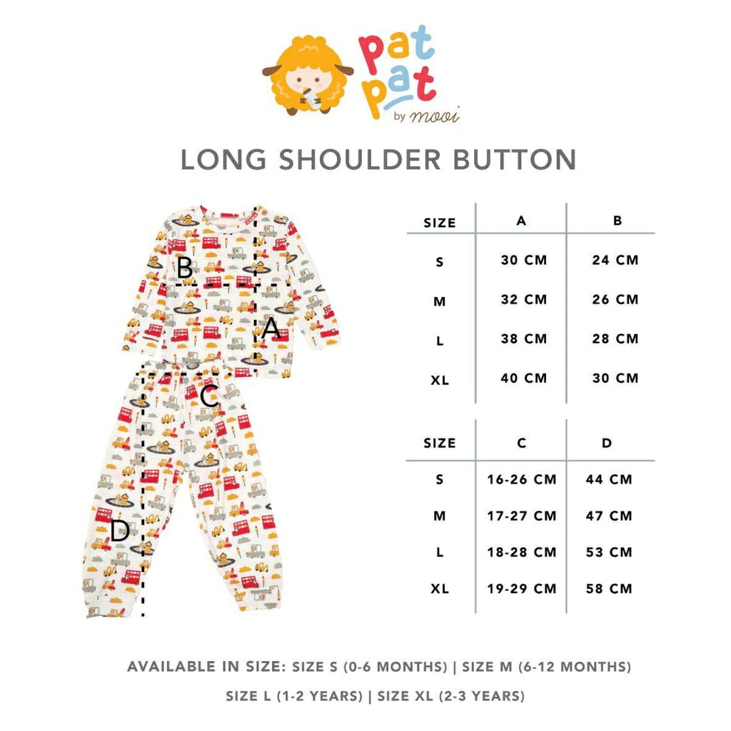 Mooi Pat Pat Long Button Shoulder /PIYAMA PANJANG/ Kancing Depan-Pundak