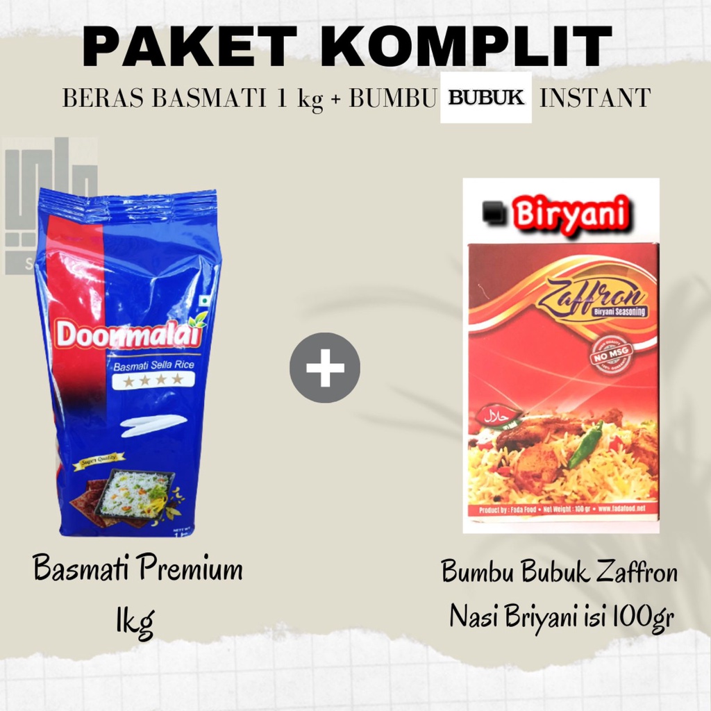 

PAKET BERAS BASMATI 1KG PLUS BUMBU BRIANI ZAFFRON 100gr