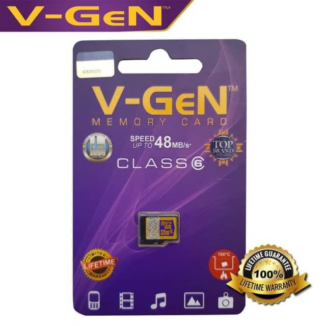 Memory Card V-GEN 32GB CLASS 6 48MBpS Memory VGEN 32GB Micro SDHC Card Memory Hp GARANSI SELAMANYA