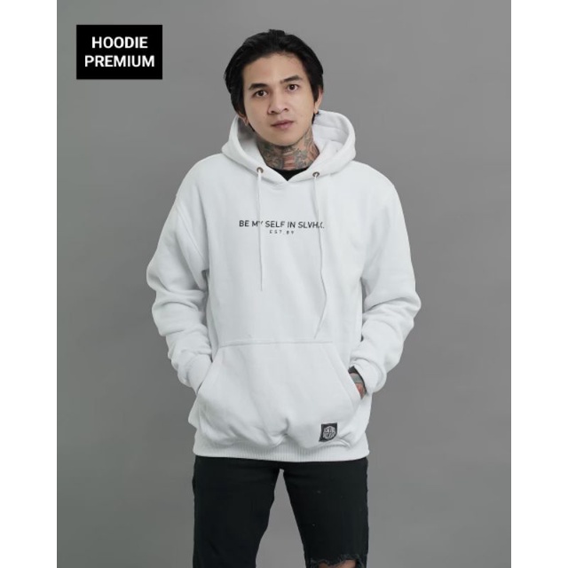 Salvio Hexia Sweater Hoodie Pria Distro Premium Ori Putih Motif Simple Bahan Fleece Tebal Aesthetic 