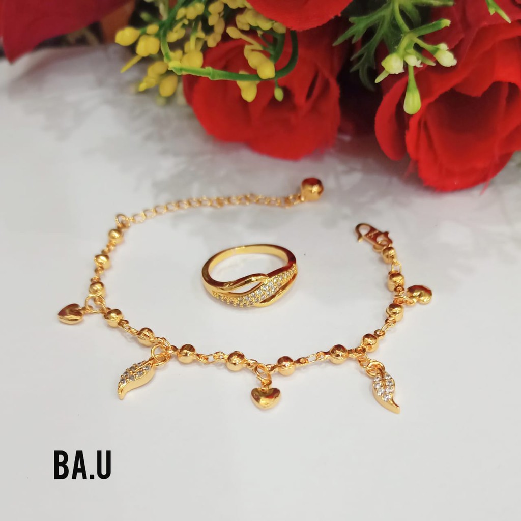 Gelang Tangan dewasa TITANIUM Biji Lada Jurai FREE CINCIN variasi motif perhiasan wanita Gold ANTI KARAT