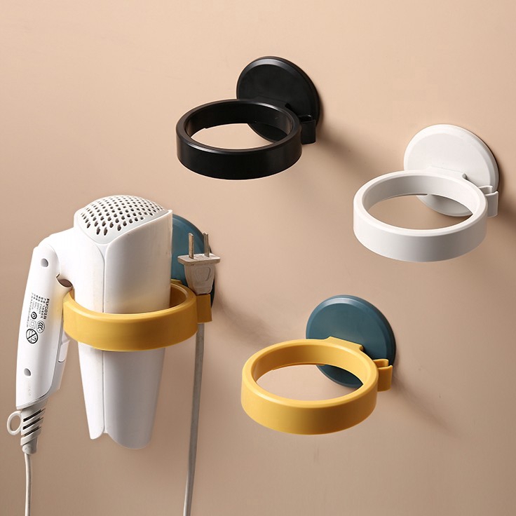 Rak Holder Hair Dryer Bentuk Bulat Bahan Abs Dengan Perekat Untuk Kamar Mandi