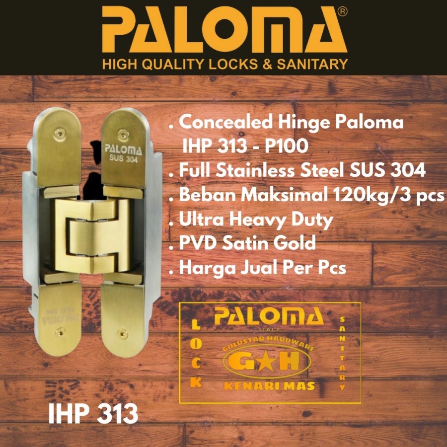 PALOMA IHP 313 Engsel Concealed P100 Gold Engsel Tanam Pintu