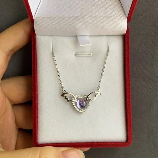 [ GRATIS ONGKIR ] Kalung Perak / Necklace 925 Sterling Silver Wanita Import Korea KS020 Love Ungu