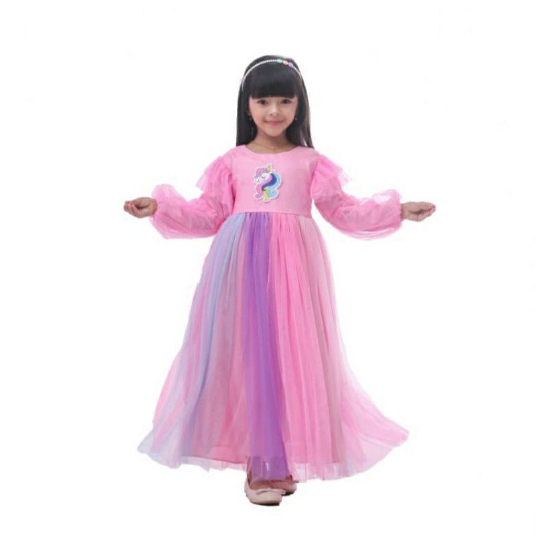 Dress kuda poni/baju muslim pelangi/dress unicorn/baju muslim anak.