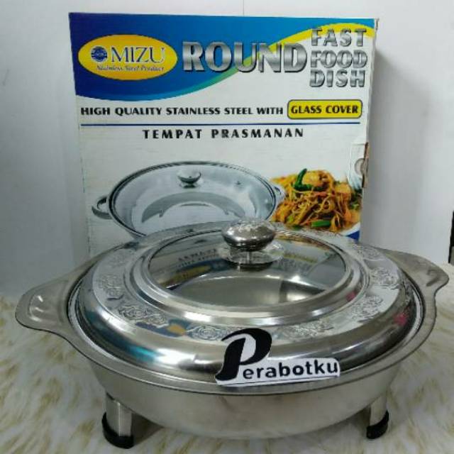 FAST FOOD 555 Bulat Round Wadah tempat saji Prasmanan Tutup Kaca 30cm