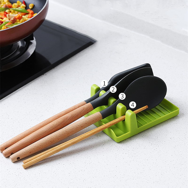 Kitchen Spoon Holders Fork Spatula Rack Shelf Organizer Plastic Spoon Rest Chopsticks Holder Non-slip Spoons Pad Kitchen Utensil