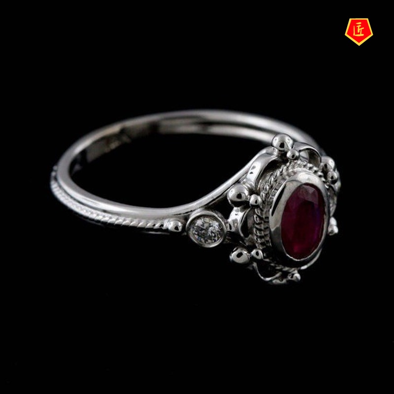 [Ready Stock]Inlaid Ruby Silver Ring Elegant Fashion Personality