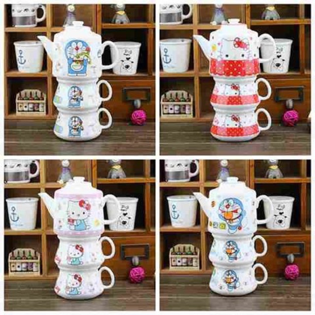 0433 teko gelas susun keramik set