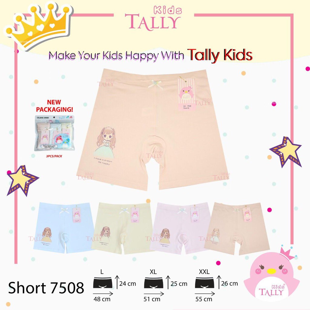 MOTIF RANDOM - TALLY KIDS GIRL 7964 HOTPANTS - CD CELANA DALAM BOXER ANAK CEWEK PEREMPUAN -TALLY KIDS GIRL 7508 | CD CELANA DALAM BOXER ANAK CEWEK PEREMPUAN | BAHAN KATUN I SIZE L - XXL