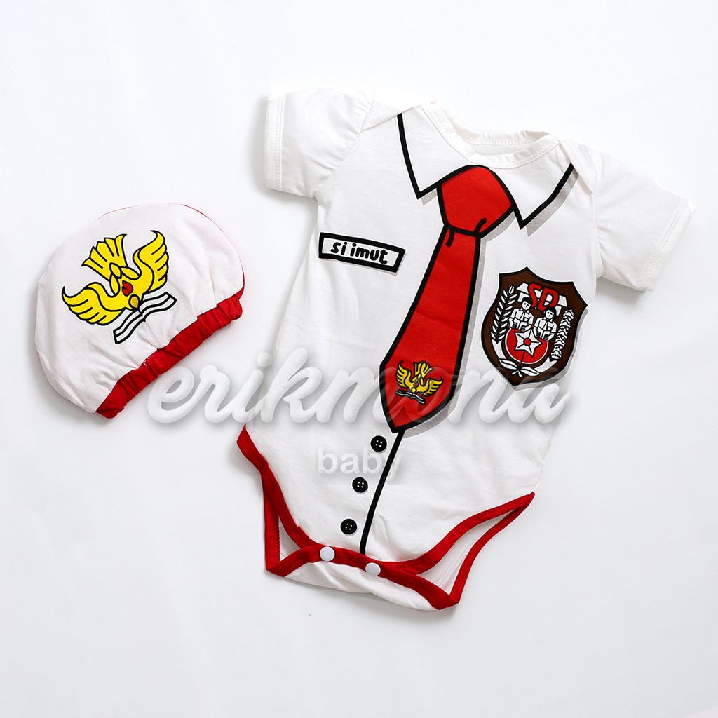 Ermon Baby - Jumper Bayi Laki Laki Perempuan Jumper Baby Cowok Cewek Lucu Karakter Seragam SD + Topi Usia 0 - 12 Bulan