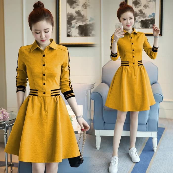 SALE AP 02 CASUAL MINI DRESS MUSTARD DedeShop