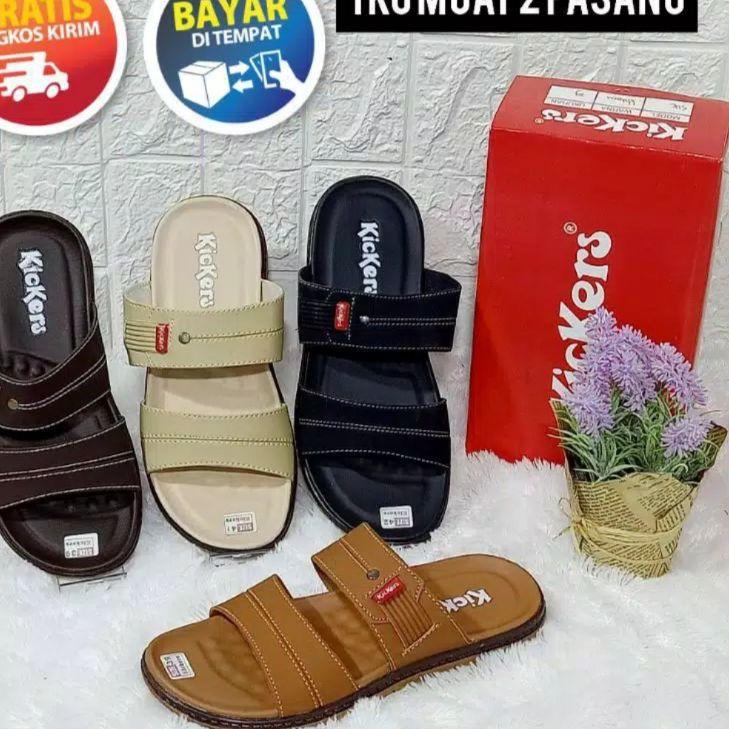 [PROMO NBQ33] (COD) SANDAL PRIA KULIT PU ORIGINAL SELOP COWOK SENDAL LAKI ORIGINAL KICKERS Pasti Mur