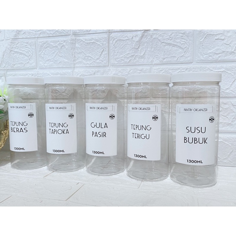 refillable jar 1.3L tempat bumbu dapur wadah tepung stiker anti air pantry organizer minimalist