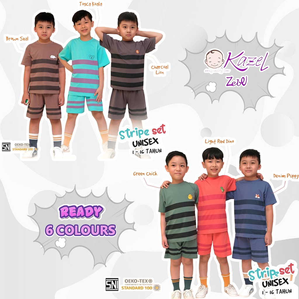 Baju Bayi Setelan Pendek Anak Laki Laki Perempuan 1-5 Tahun Kazel Stripe Set Motif Unisex Edition (1Stel)