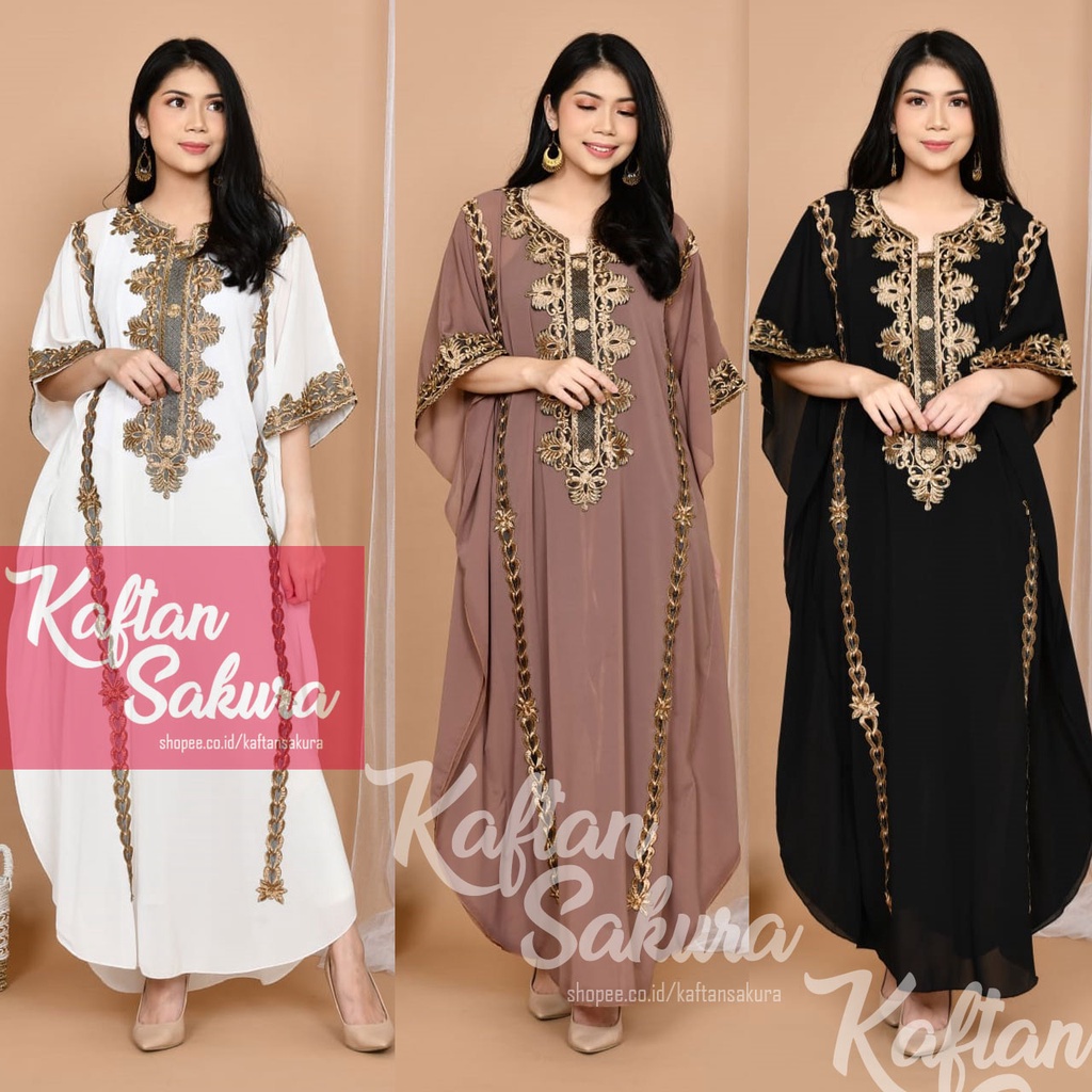 Baju kaftan wanita terbaru  lebaran fullbordir  untuk pesta kondangan seragam pengajian ukuran jumbo