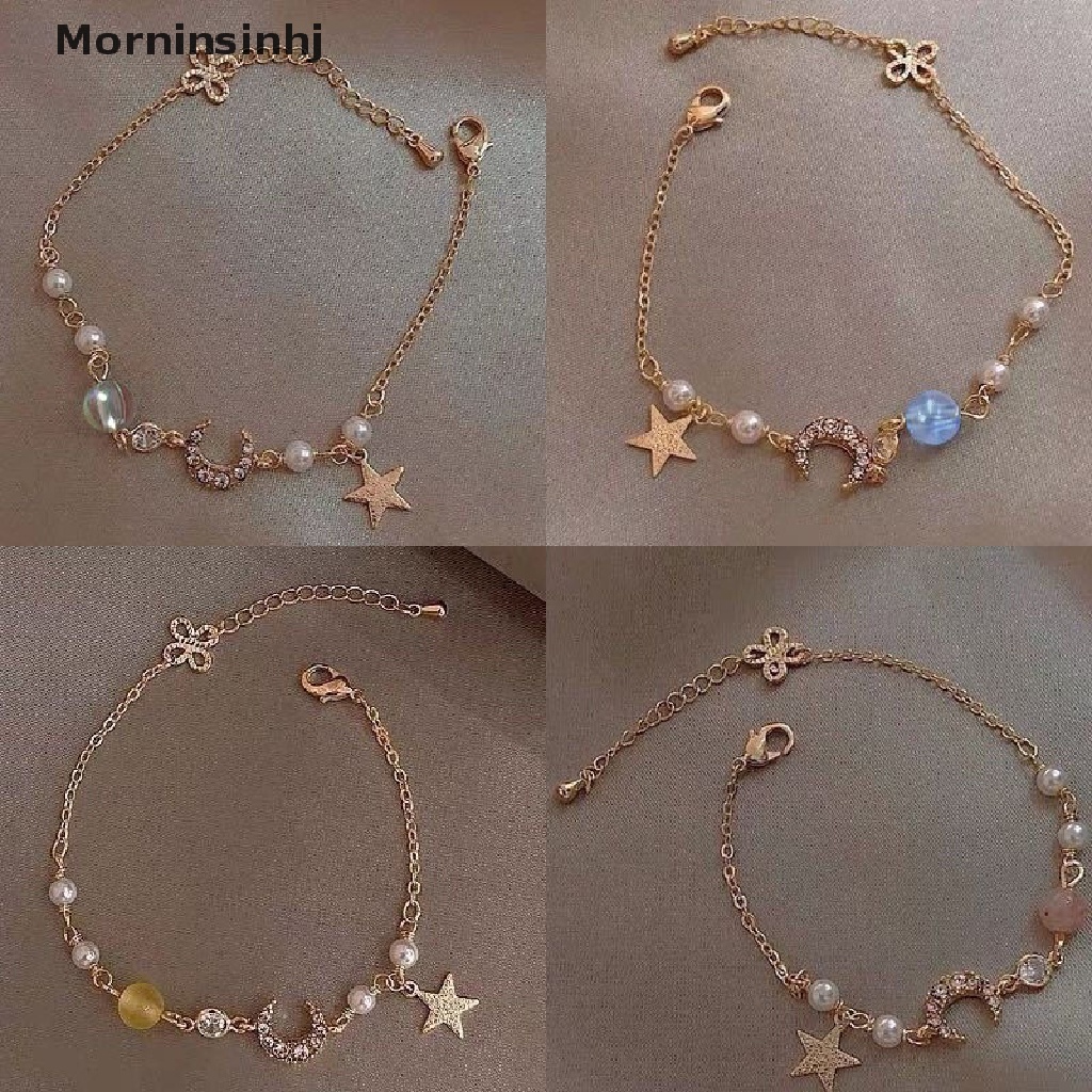 Gelang Liontin Mutiara Bulan Bintang Bahan Alloy Untuk Hadiah Anak Perempuan