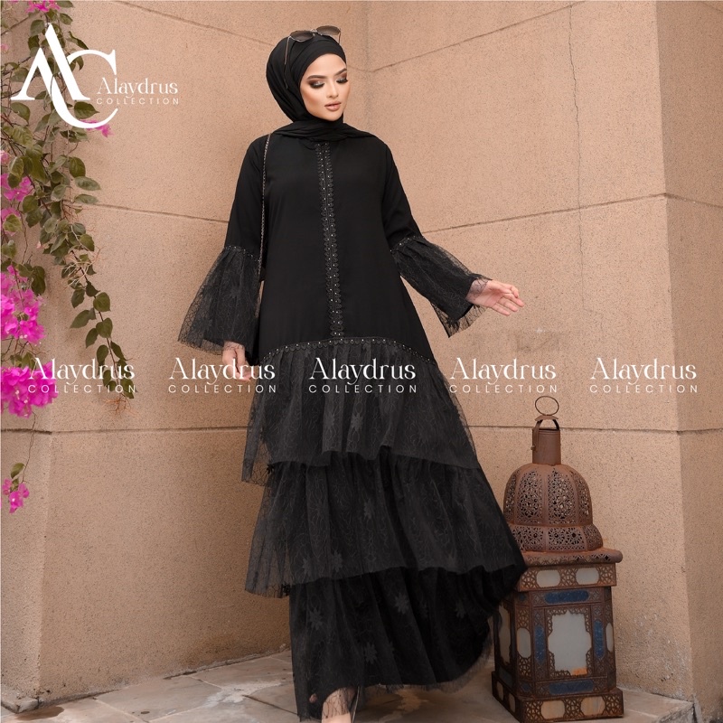 Abaya Dress Maxi Arab Saudi Kombinasi Brukat Maimun