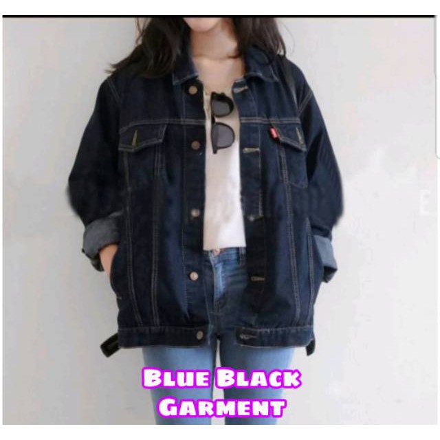 JAKET JEANS WANITA BAHAN JEANS TEBAL DENIM OPERSIZE WARNA BIOWASH BIRU TUA UKURAN M L DAN XL JAKET LEVI CEWEK