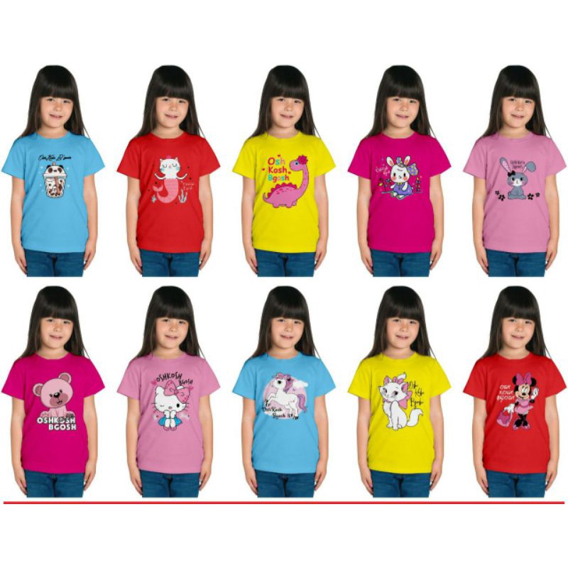 Kaos Anak Perempuan Motif oskosh Premium size 2T -20T | Baju Anak Cewe Oshkosh premium Cotton Combad 2T 4T 6T 8T 10T 12T 14T 16T 18T 20T