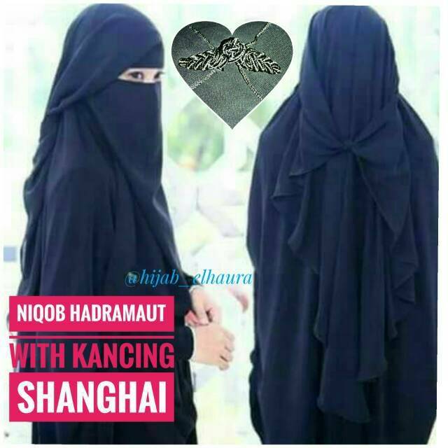 Niqab Hadramaut Elhaura yaman kancing Chiffon Silk Arab Jetblack Exclusive